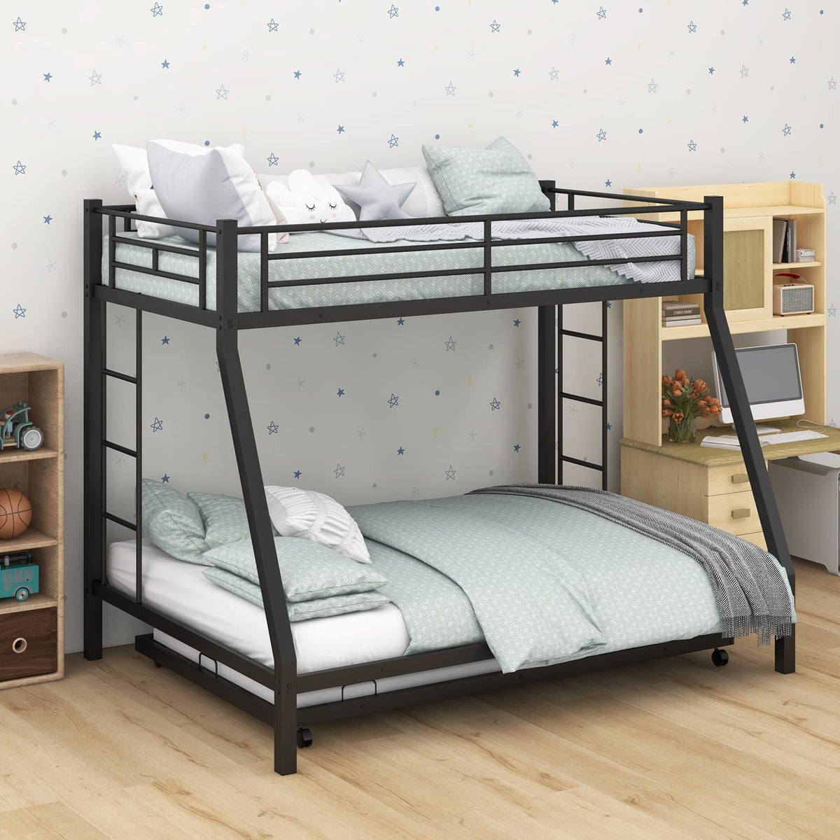 Goflame Twin Over Full Bunk Bed with Trundle