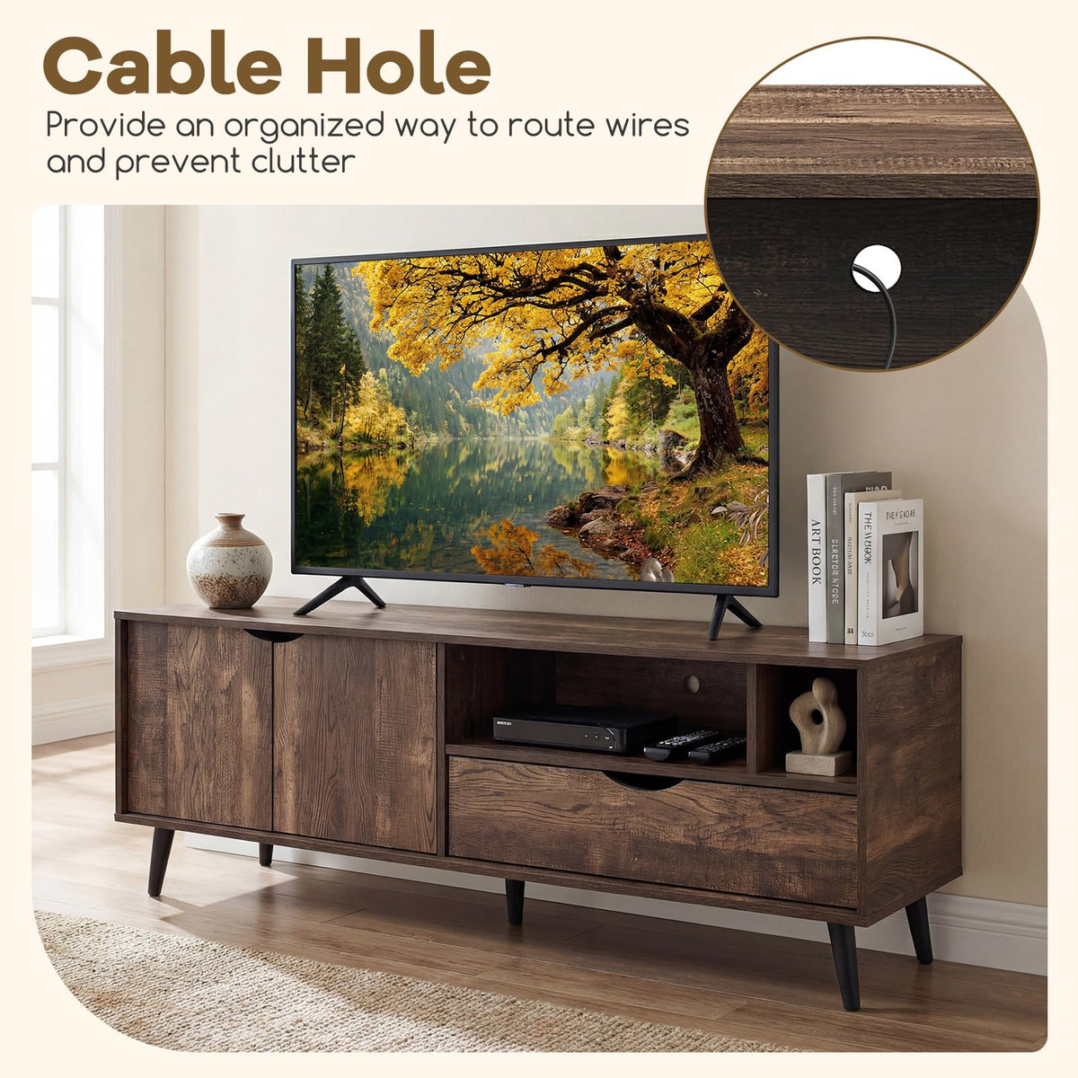 Goflame TV Stand for TVs up to 65 Inches Rustic Entertainment Center