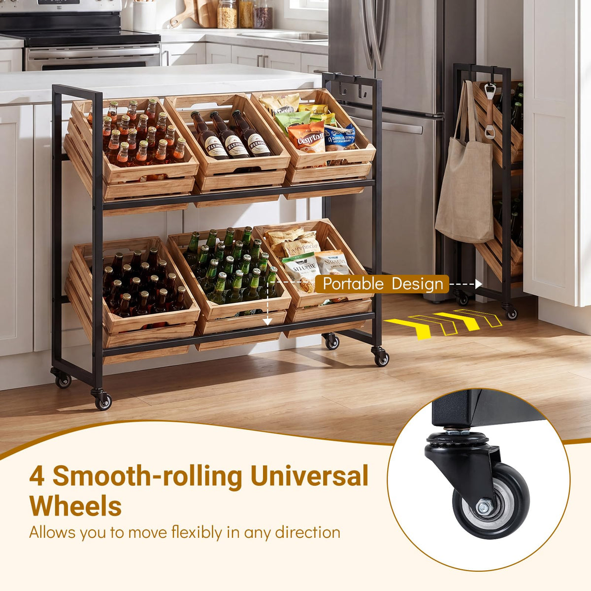 Goflame 2-Tier Drink Crate Rack with 4 Universal Wheels