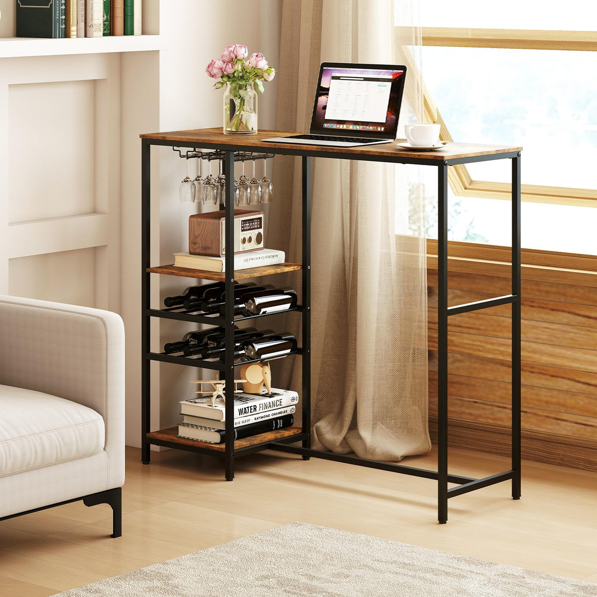 Goflame 48" Bar Table with Storage Shelves for Kitchen Living Room Dinette