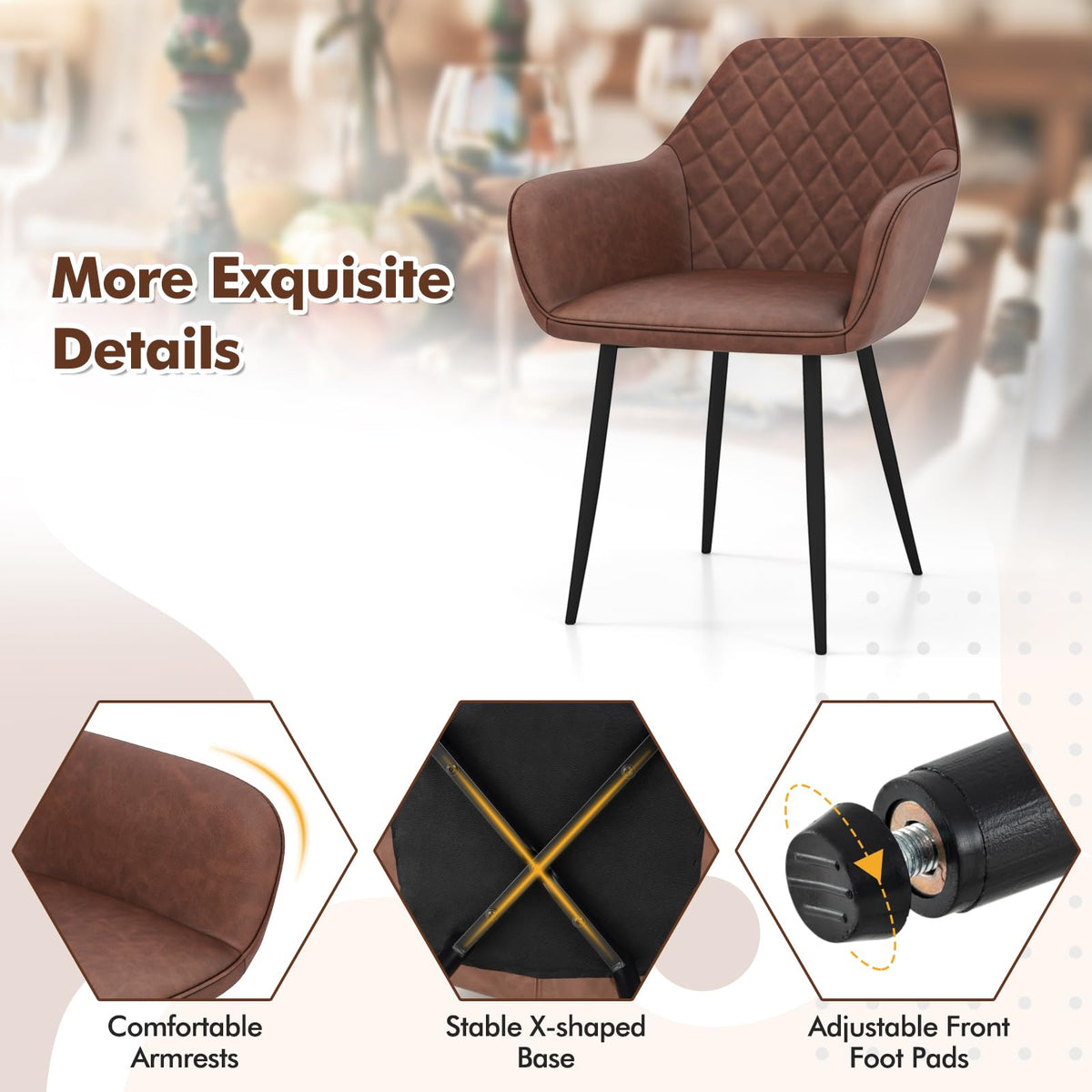 Goflame Mid Century Modern Dining Chairs Set of 2/4, Upholstered Accent Chairs w/Curved Backrest, Wide Seat & Armrests