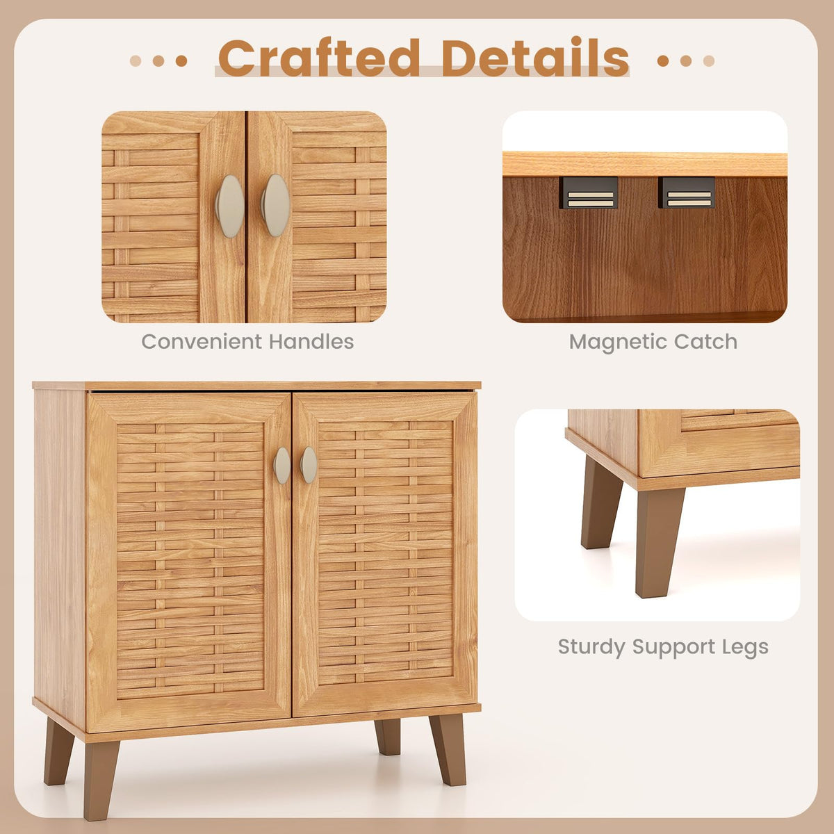 Goflame Shoe Cabinet with Doors, 4-Tier Farmhouse Shoe Storage Cabinet with 3 Adjustable Shelves