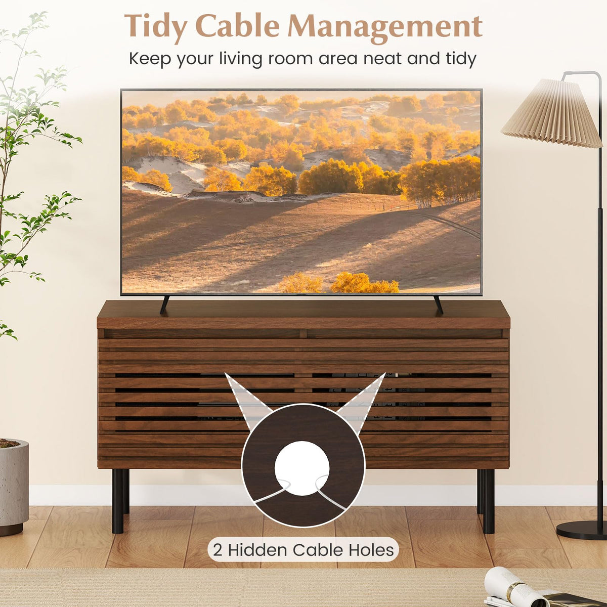 Goflame Mid Century Modern TV Stand for 40 Inch TV with 2 Hidden Compartments