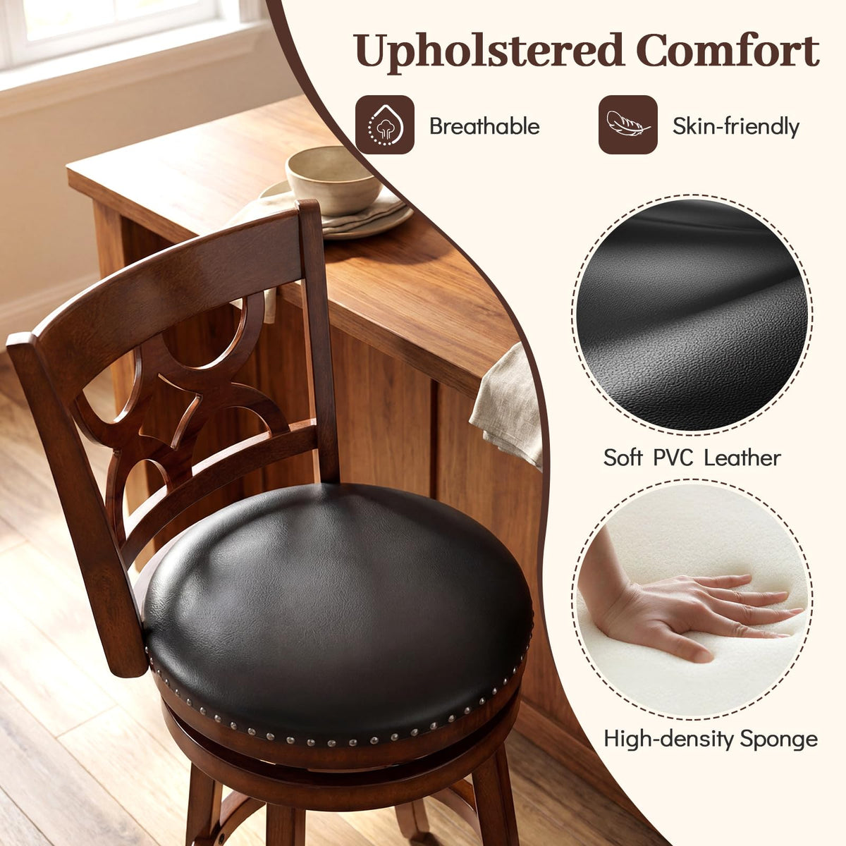 Goflame Swivel Bar Stools Set of 2/4 with Upholstered Seat