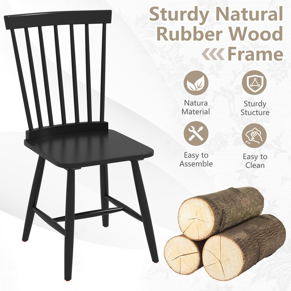 Goflame Windsor Dining Chairs Set of 2/4 Black, w/Wide Seat & Spindle Back, Max Load 400 Lbs