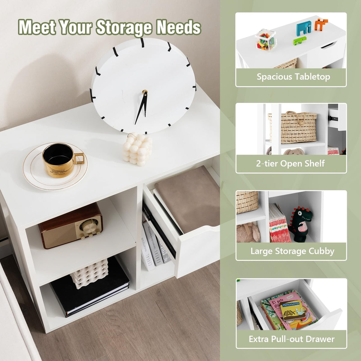 Goflame 3 Cube Bookcase with Drawer, 2 Tier Bookshelf for Small Space, Modern Freestandin