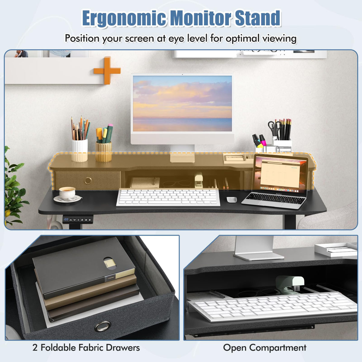 Goflame Electric Standing Desk with 2 Drawers, 48" /55"x 24" Height Adjustable Electric Stand Up Desk with Storage Shelf