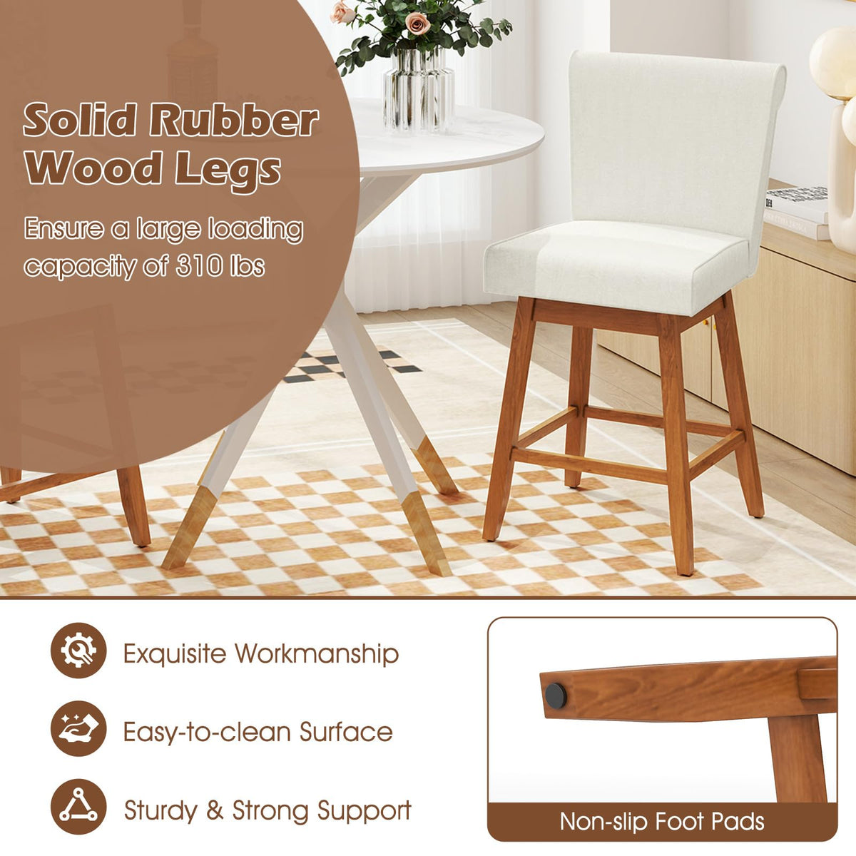 Goflame Modern Upholstered Bar Stools Set