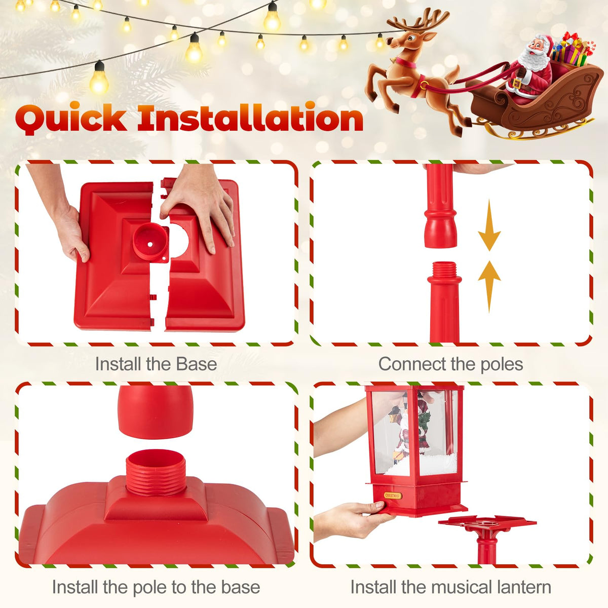 Goflame 61 Inch Christmas Street Lamp, Festive Musical Lamp Post w/Detachable Snow Globe Lantern