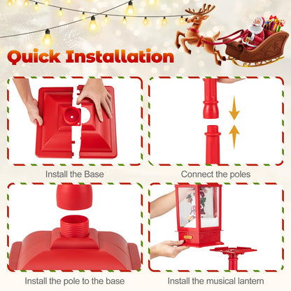 Goflame 61 Inch Christmas Street Lamp, Festive Musical Lamp Post w/Detachable Snow Globe Lantern