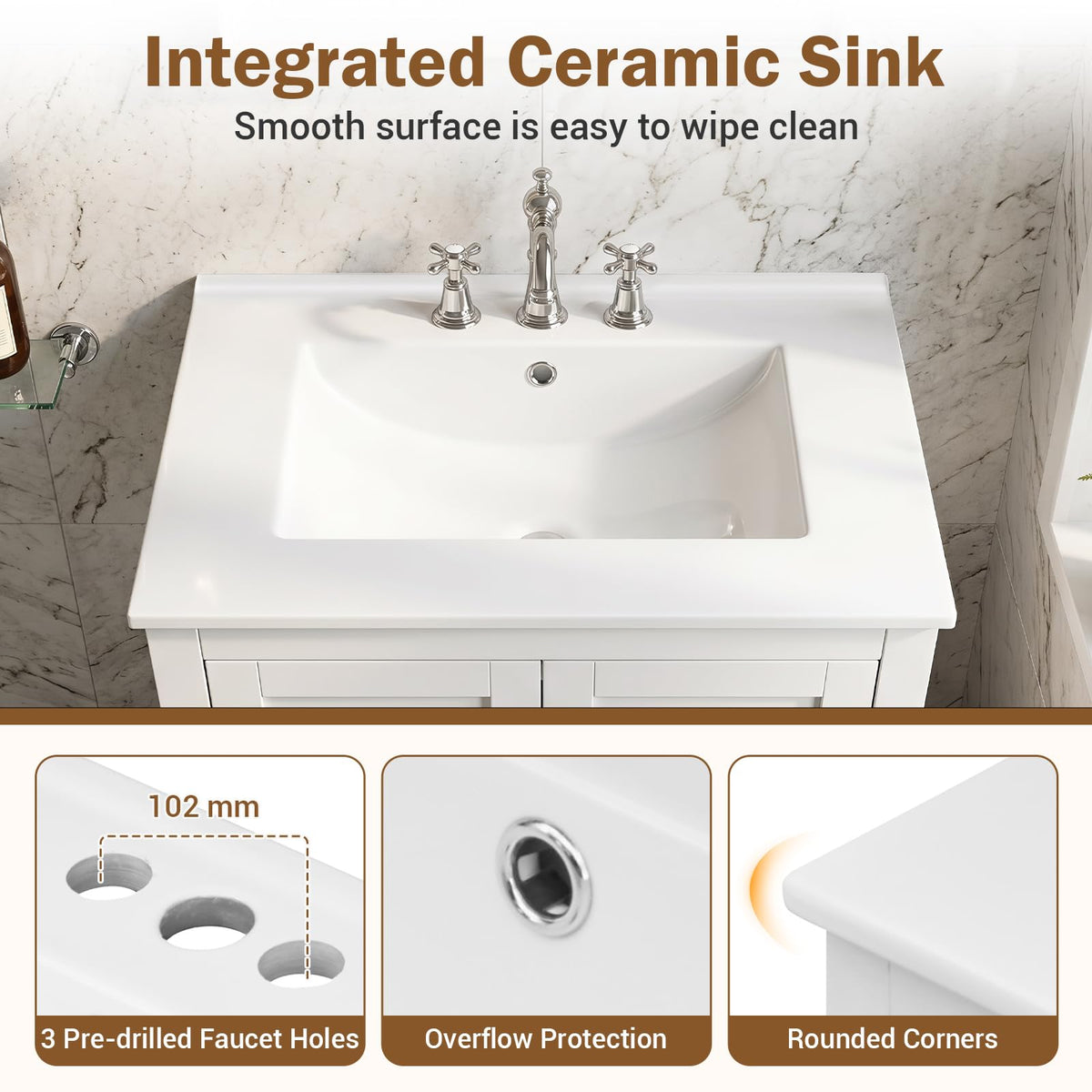 Goflame 24.5" Bathroom Vanity with Ceramic Sink Combo