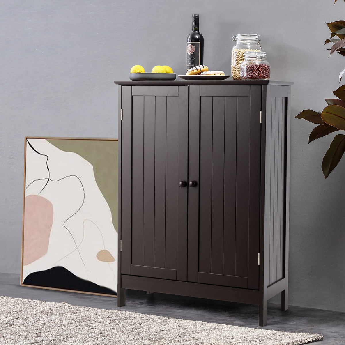 Goflame Storage Cabinet with Doors and Shelves - Freestanding Storage Organizer with Anti-Tipping Device
