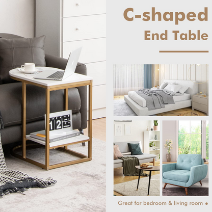 Goflame Side Table, 2-Tier C-Shaped End Table