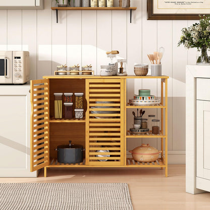 Goflame Bamboo Bathroom Storage Cabinet 2-Door Storage Organizer with Shelves