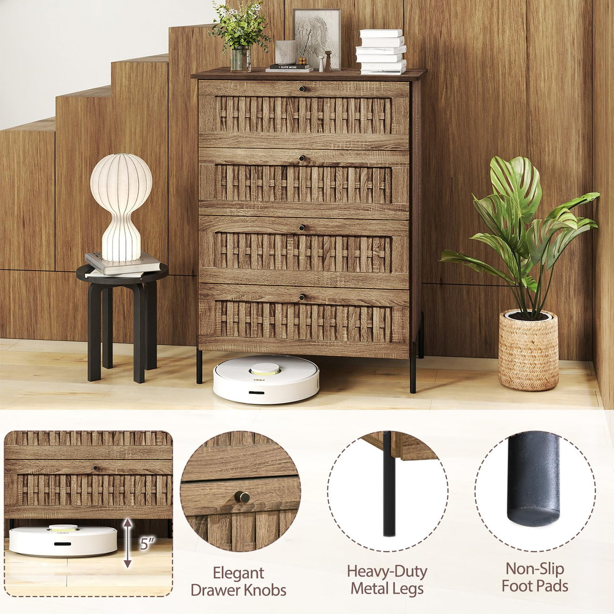 Goflame 4-Drawer Dresser with Interlocking Mechanism and Metal Legs for Bedroom