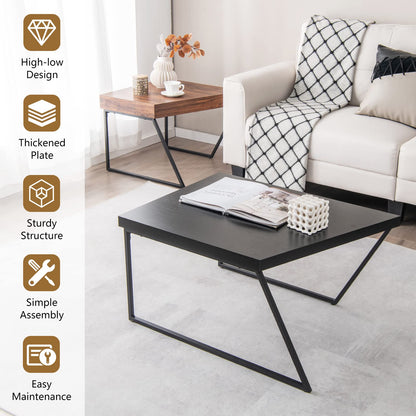 Goflame Stacking Coffee Table Set of 2, Black & Brown Modern Side Table