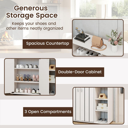 Goflame Wood Shoe Cabinet with Doors with 3-Level Adjustable Open Shelves