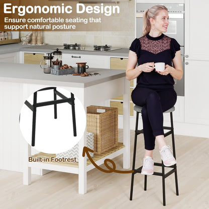 Goflame 29 Inch Bar Stools Set of 2/4 Upholstered Round Backless Bar Height Chairs with Sturdy Metal Frame and Footrest