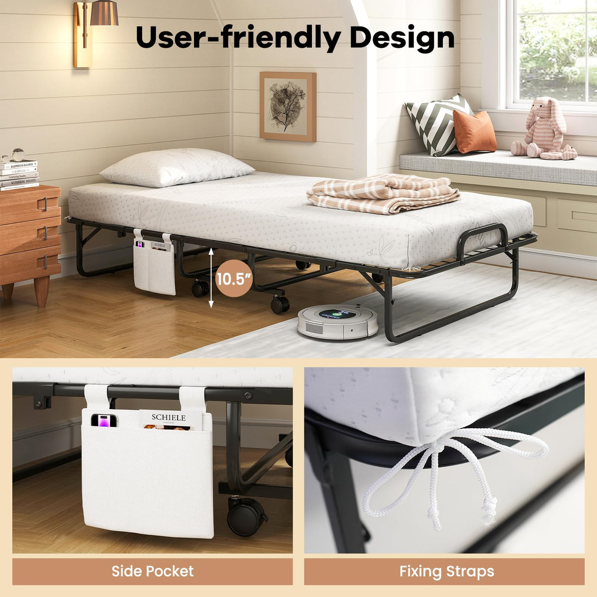 Goflame Twin Folding Bed with 5 Inch Mattress