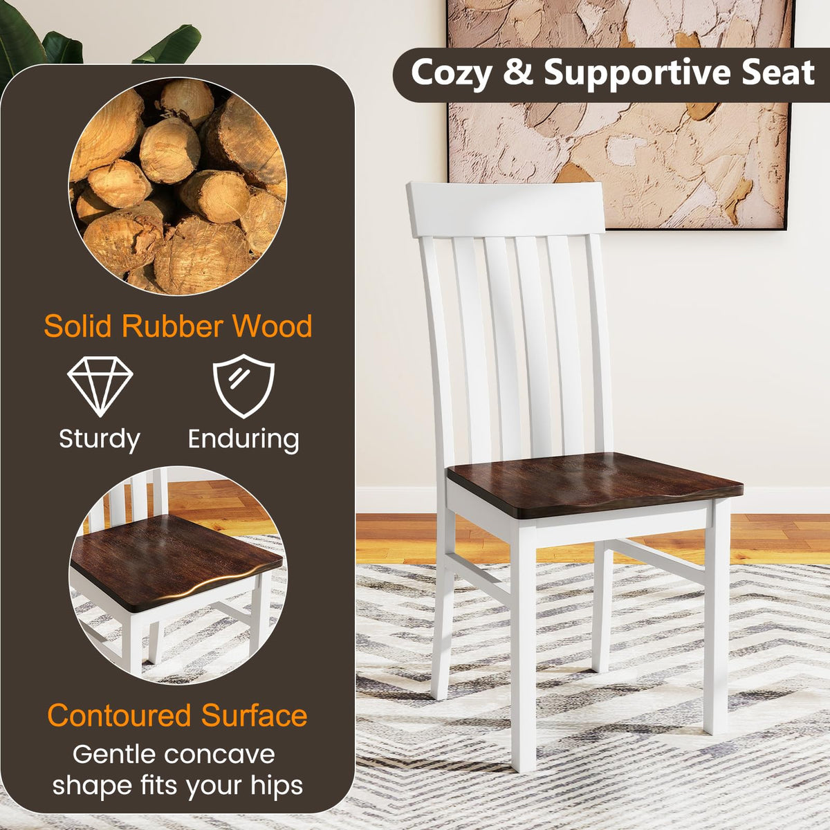 Goflame Wooden Dining Chairs Set of 2/4 with Hollowed Backrests & Rubber Wood Seats