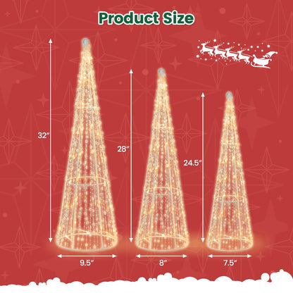 GOFLAME Set of 3 Lighted Christmas Cone Trees