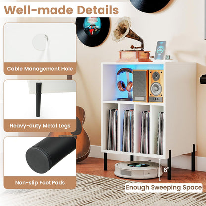 Goflame Record Player Stand with LED Lights & Charging Station
