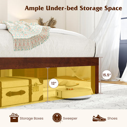 Goflame Queen/Full/Twin Size Platform Bed with Retro Headboard Mid Century Modern Bed Frame with Wood Slat Support