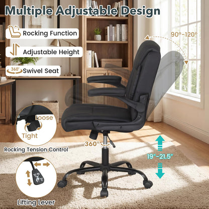 Goflame Leather Office Chair | Ergonomic Computer Desk Chair with Flip-up Arms