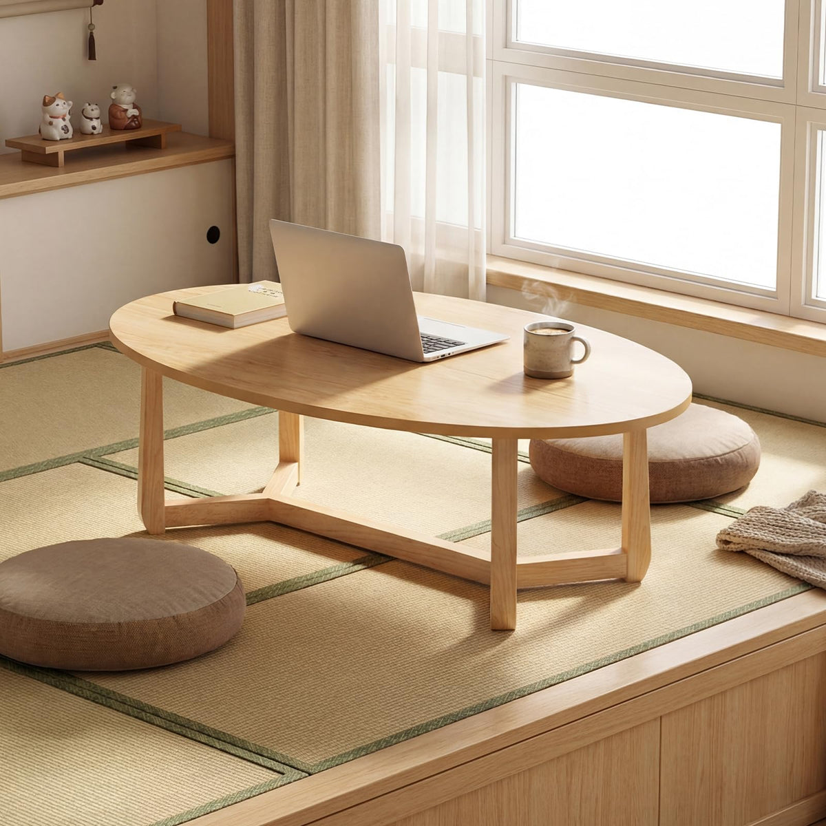 Goflame 46'' Oval Coffee Table hickened Top & Solid Rubber Wood Frame