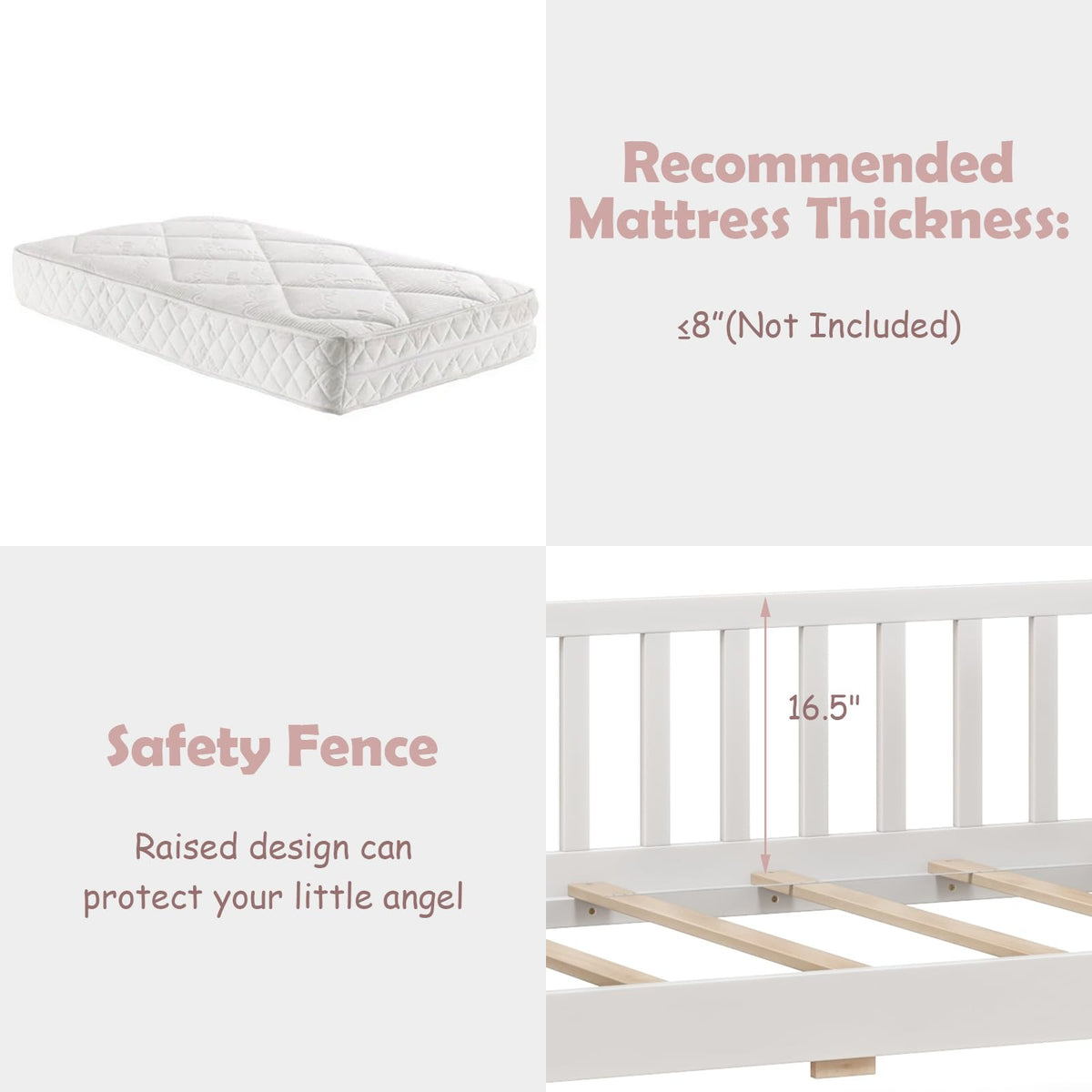 Goflame Twin House Bed with Drawers, Wooden Twin Bed Frame with Cube Storage & Fence Rails