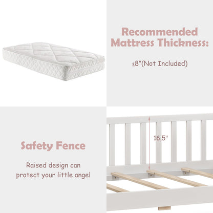 Goflame Twin House Bed with Drawers, Wooden Twin Bed Frame with Cube Storage & Fence Rails