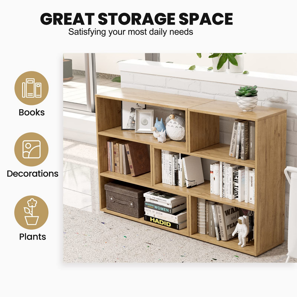Goflame Open Shelf Bookcase, Separable Cube Bookshelf TV Stand w/ 6 Grids