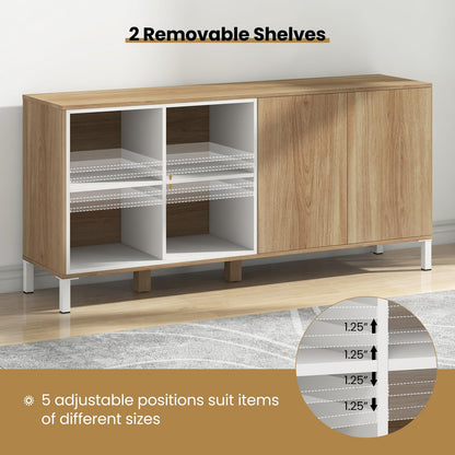 Goflame 63” Buffet Cabinet with Storage, Farmhouse Kitchen Sideboard w/ 4 Cubes, Adjustable Shelves & Pop-up Doors
