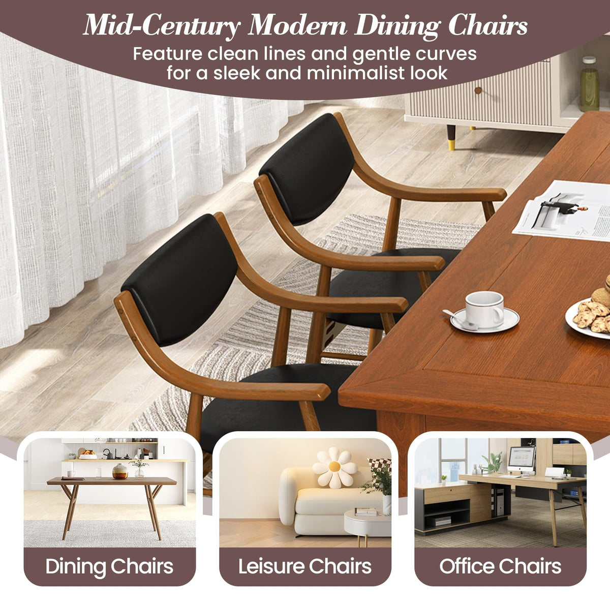 Goflame Wooden Dining Chairs Set of 2/4, PU Leather Upholstered Kitchen Chairs w/Padded Seat & Back