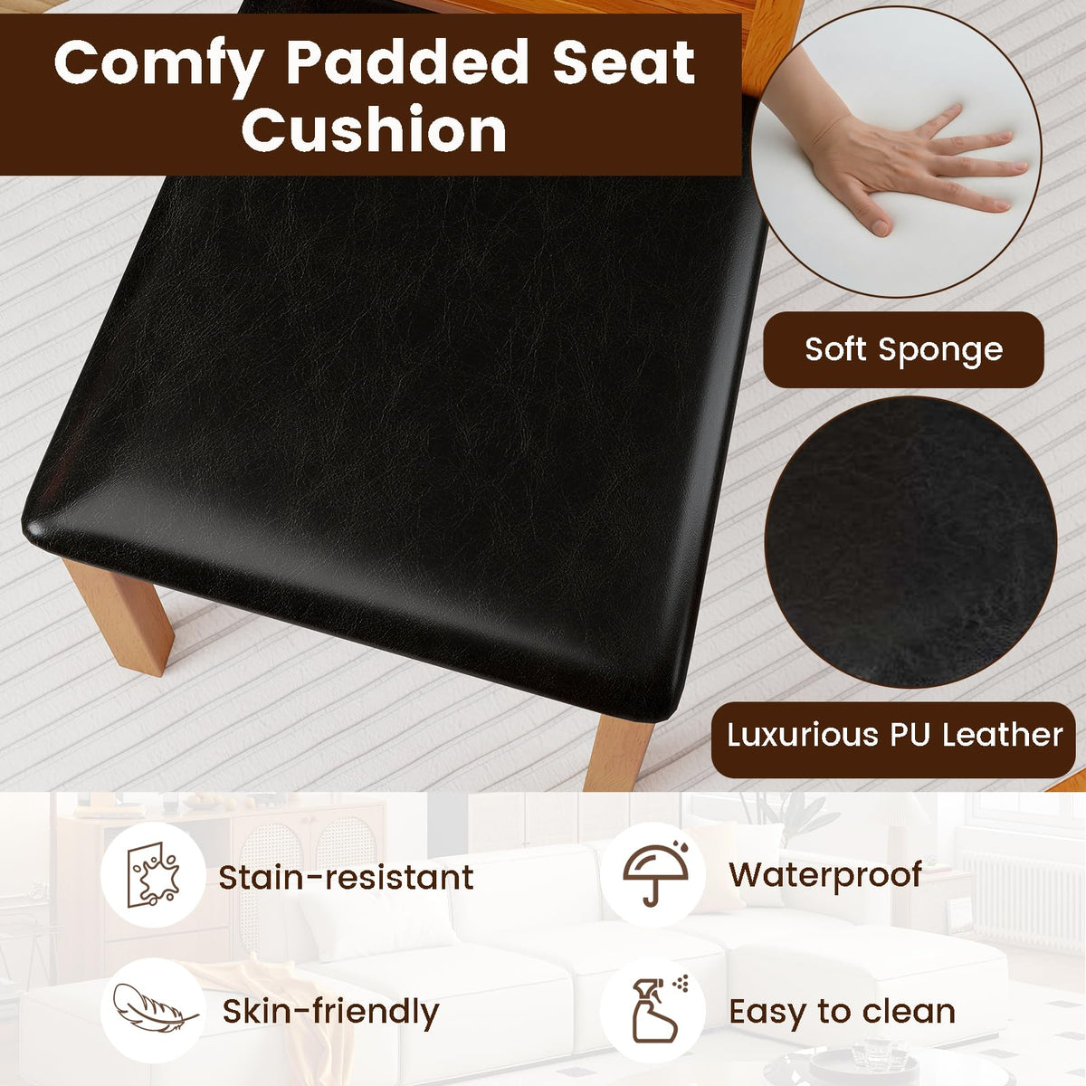 Goflame Wooden Dining Chairs Set PU Leather Upholstered Kitchen Armless Chairs w/Rubber Wood Legs