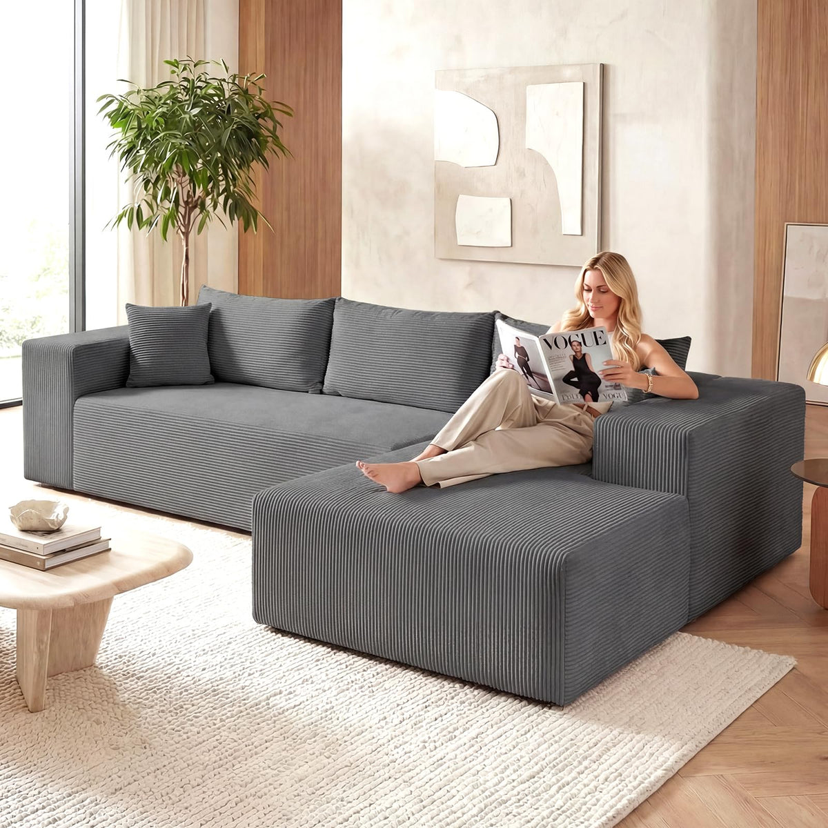Goflame 110.5" Modular Sectional Sofa for Bedroom & Living