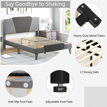 Goflame Queen/Full/Twin Size Velvet Upholstered Bed Frame with Headboard