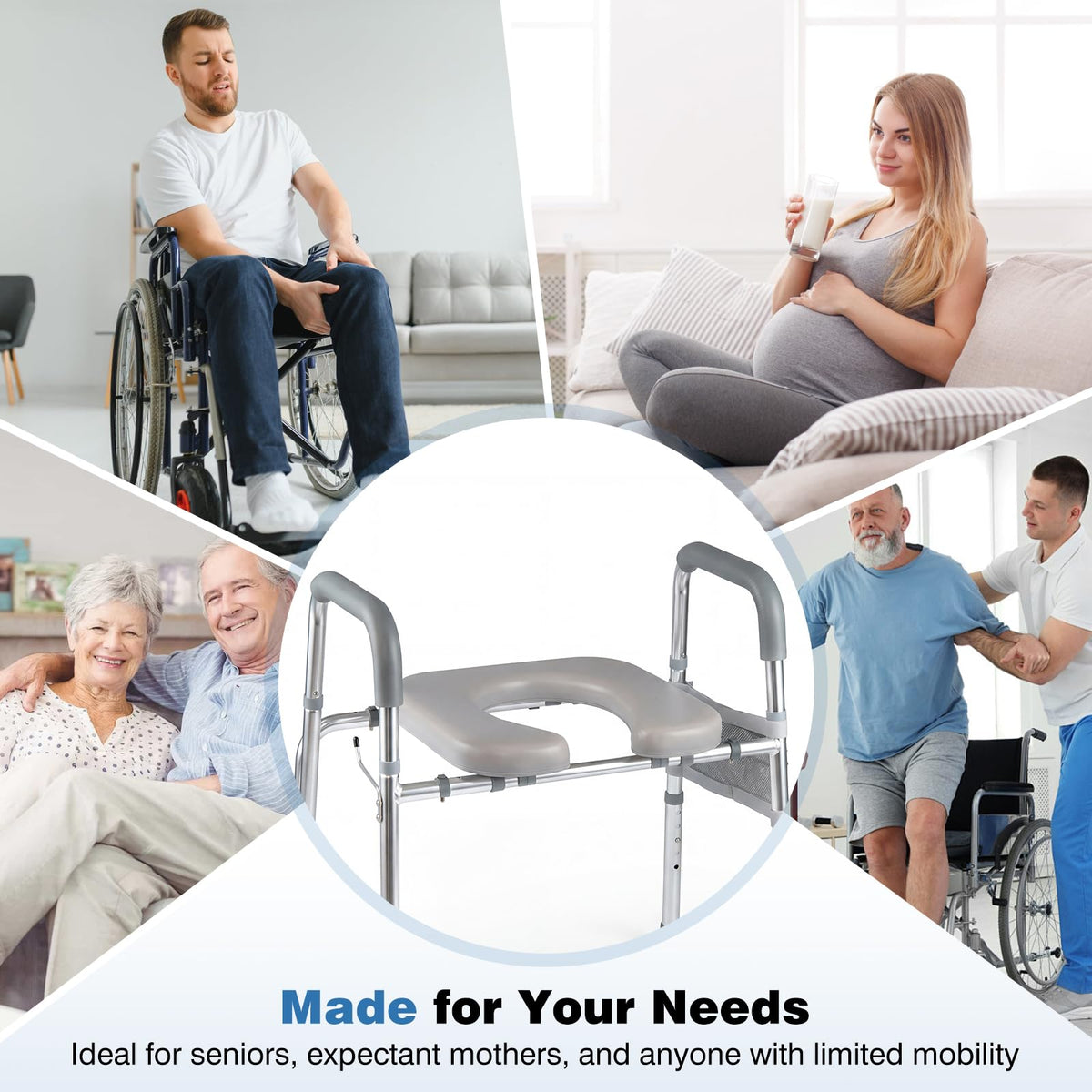 Goflame Raised Toilet Seat with Handles | Toilet Seat Riser for Seniors w/Padded Arms