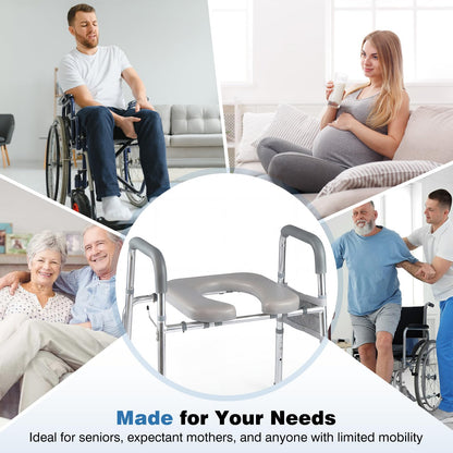 Goflame Raised Toilet Seat with Handles | Toilet Seat Riser for Seniors w/Padded Arms