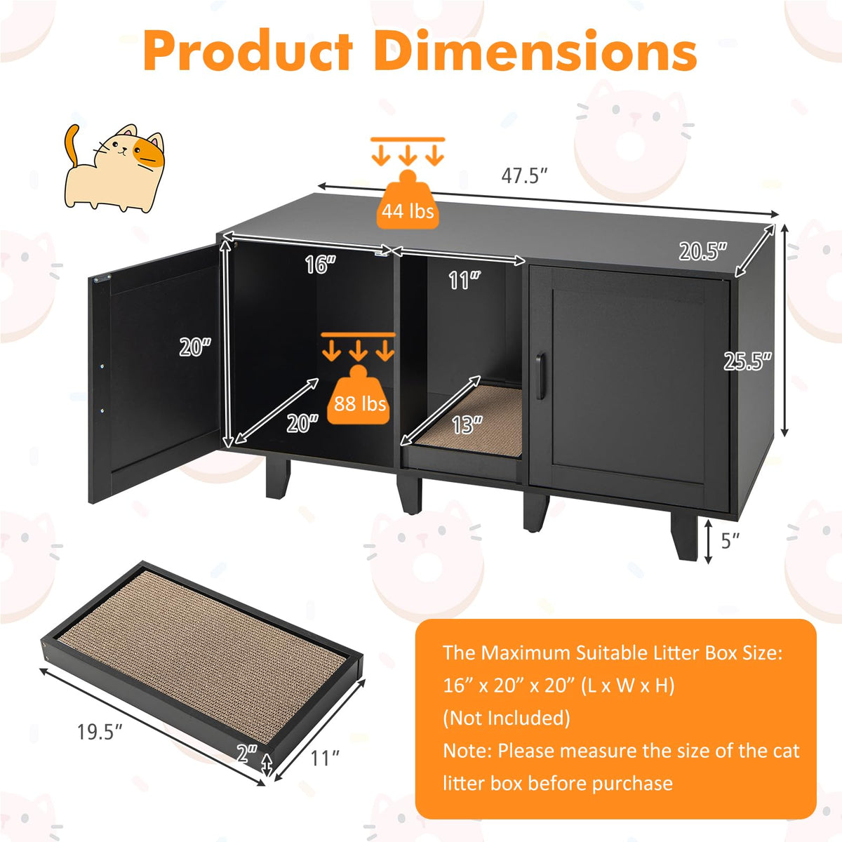 Goflame Cat Litter Box Enclosure - Cat Washroom Hidden Furniture with 2 Storage Cabinets