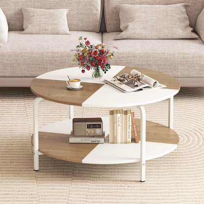 Goflame Round Coffee Table 2-Tier Center Table with Open Storage Shelf