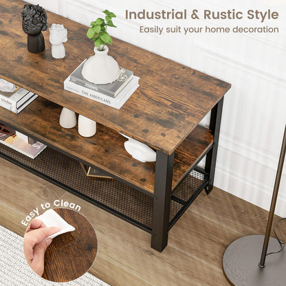 Goflame TV Stand for Bedroom and Living Room - 3-Tier Industrial Entertainment Center with Open Storage Shelves