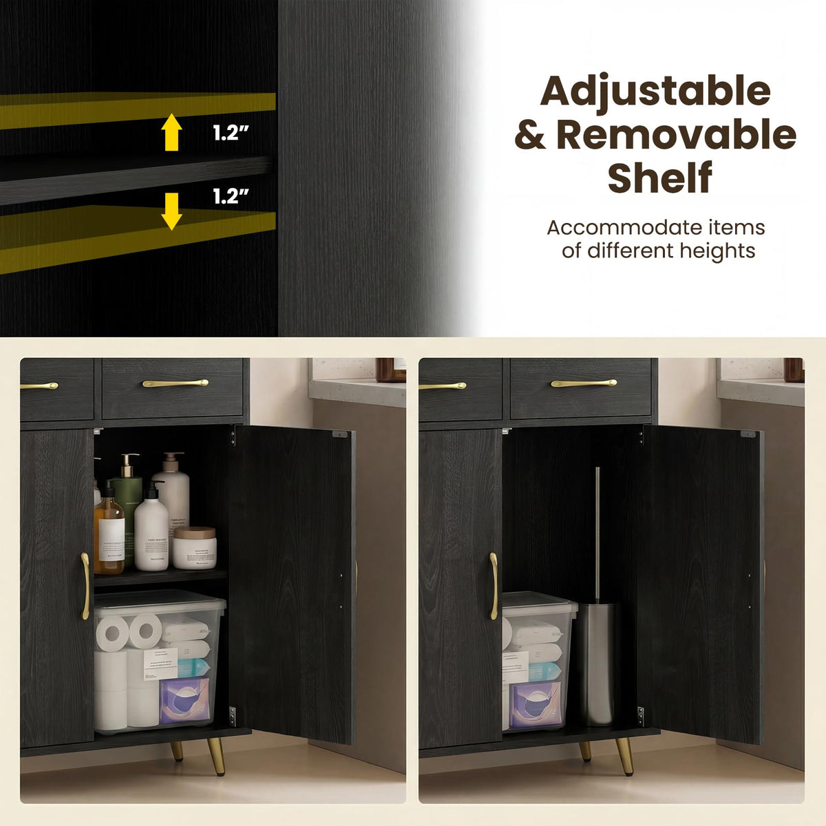 Goflame Freestanding Bathroom Storage Cabinet with 2 Drawers and 2 Doors
