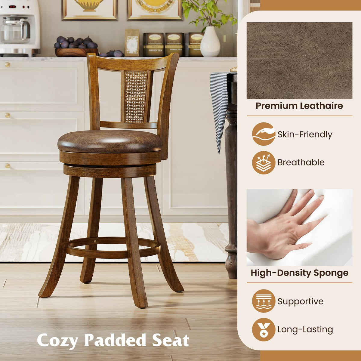 Goflame 25" Bar Stools Set Swivel Counter Height Bar Chairs with PE Rattan Back