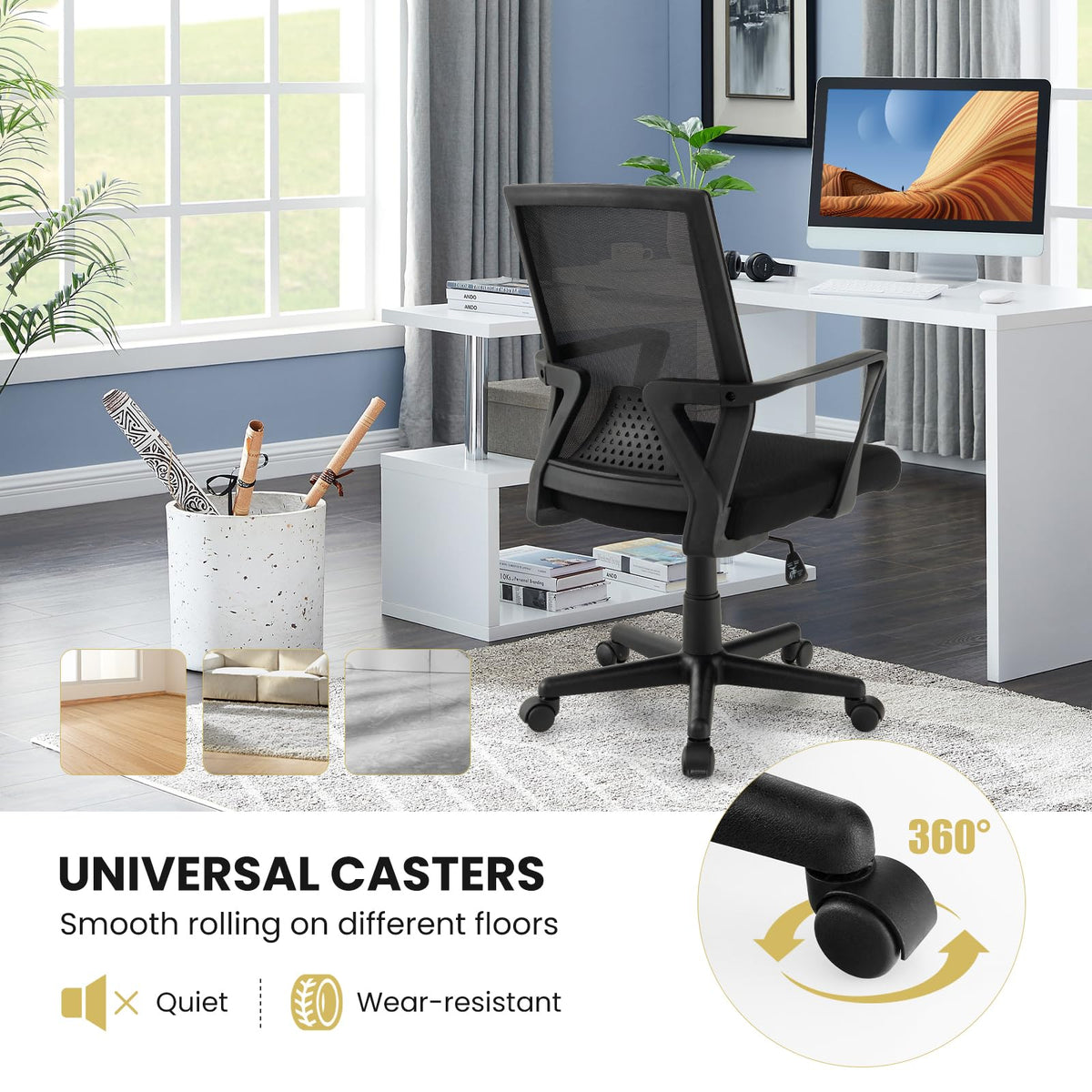Goflame Office Desk Chair with Lumbar Support, Ergonomic Mesh Office Chair with Wheels and Armrests
