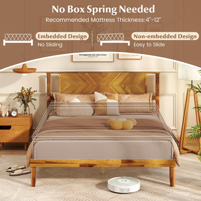 Goflame Queen/Full/Twin Size Acacia Wood Platform Bed Frame Mid-Century Modern Bed Frame with Headboard