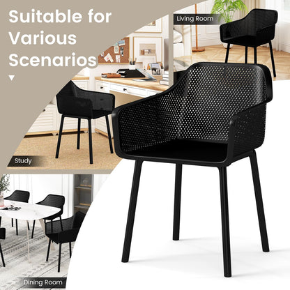 Goflame Plastic Dining Chairs Set of 2/4 Black Kitchen Armchair w/Breathable Mesh Backrest