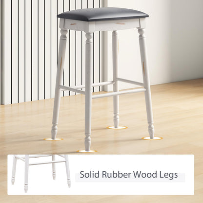 Goflame Bar Stools, 29"/24" Bar Height Saddle Stools w/Padded Seat, Rubber Wood Legs, Footrests & Antiqued Surface