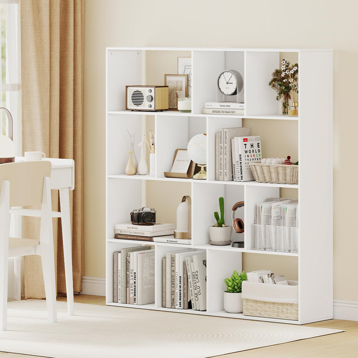 Goflame Open Shelf Bookcase 4-Tier Modern Bookshelf with 12 Storage Compartments