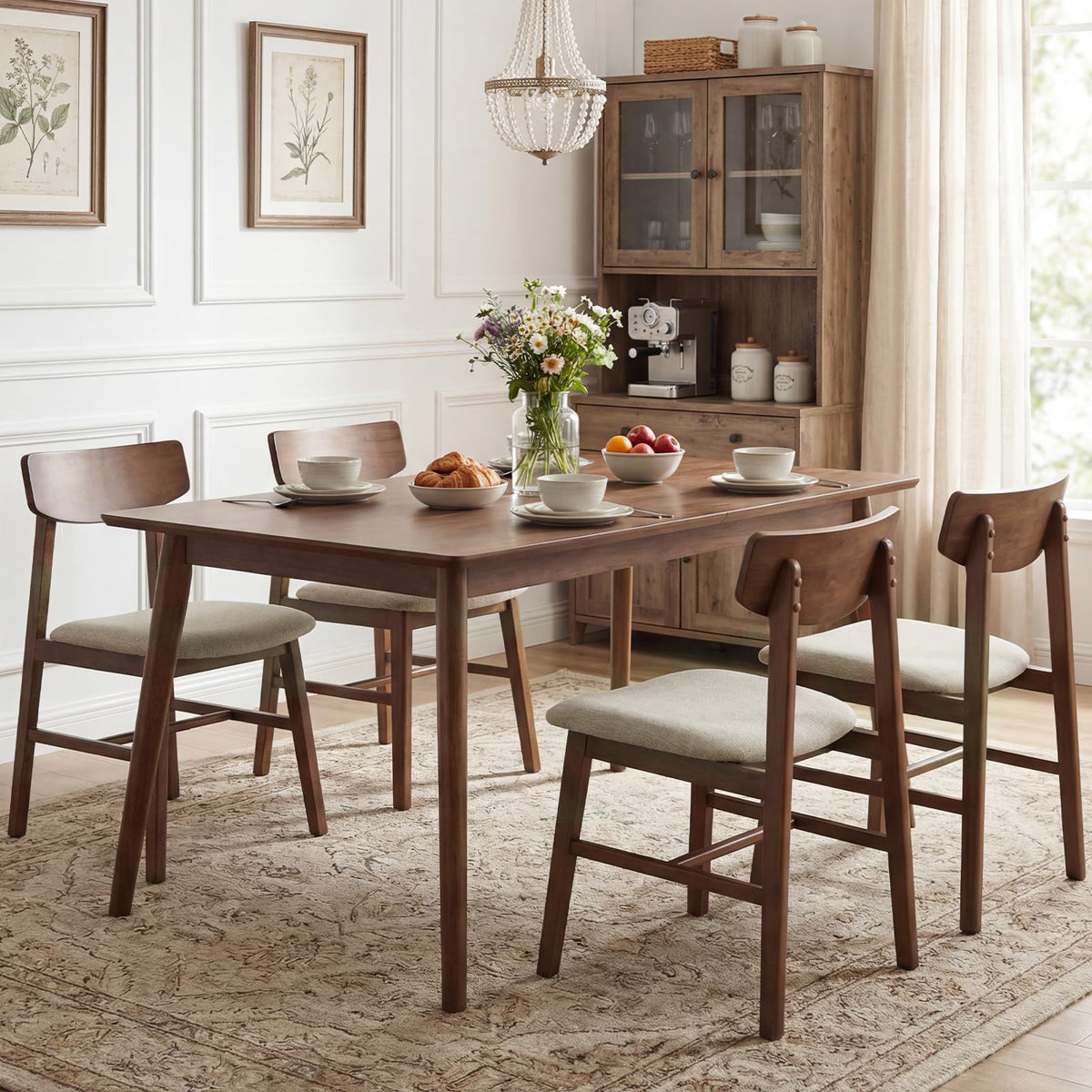 Goflame Solid Rubber Wood Dining Room Chairs with Curved Backrest